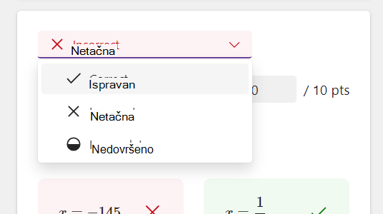 Snimak ekrana opcija odgovora.