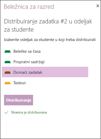 Primer distribuirane dodele u programu OneNote za veb