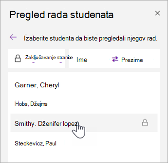 Snimak ekrana sortiranja imena.