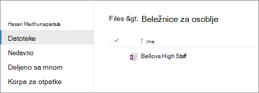Snimak ekrana beležnica za osoblje.