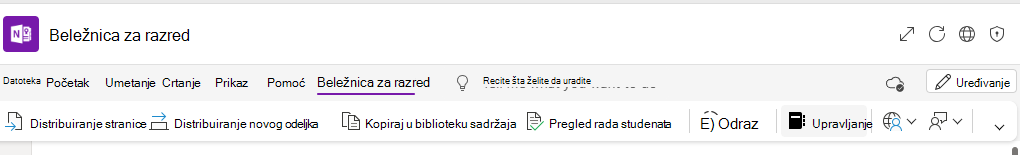 Snimak ekrana upravljanja beležnicama.