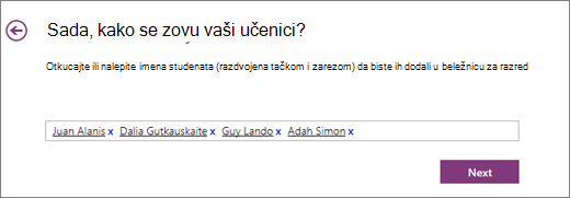 Dodajte imena studenata u OneNote beležnicu za razred.