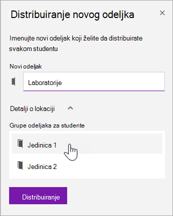Odaberite lokaciju grupe odeljaka.