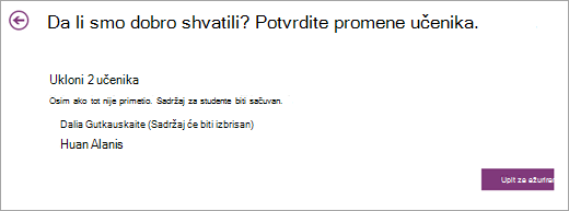 Lista studenata koje treba ukloniti.