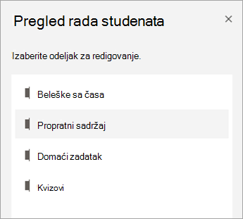 Izaberite odeljak za redigovanje.