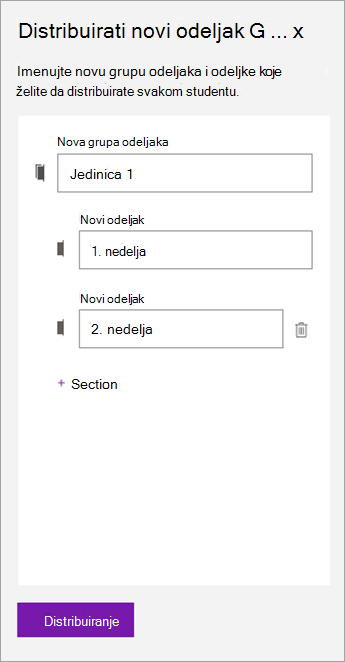 Otkucajte imena za grupu odeljaka i odeljke.]