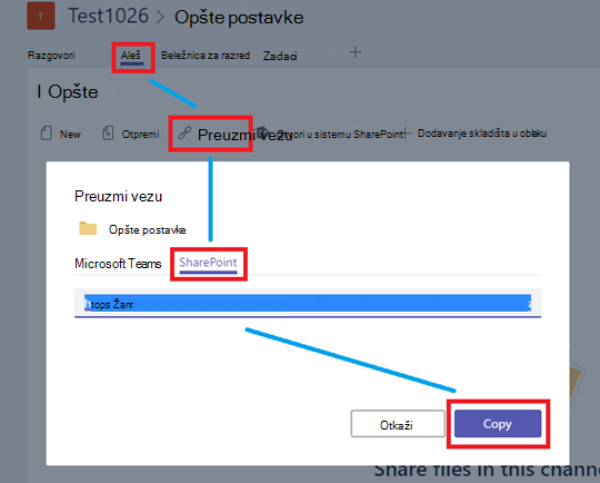 Izaberite stavku Files, then Get Link, then SharePoint, then Copy