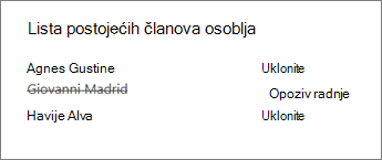 Uklanjanje člana osoblja iz beležnice za osoblje
