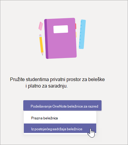 Kreirajte beležnicu za razred od postojećeg sadržaja beležnice.