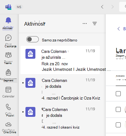Snimak ekrana aktivnosti.