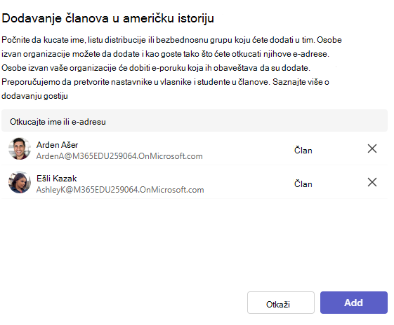 Snimak ekrana dodavanja.
