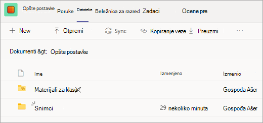 Kartica Files tima razreda sa fasciklom 