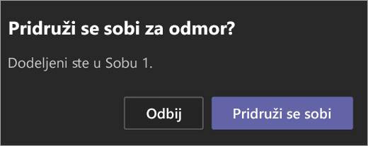 Poziv za pridruživanje sobi za pojedinačne sastanke.
