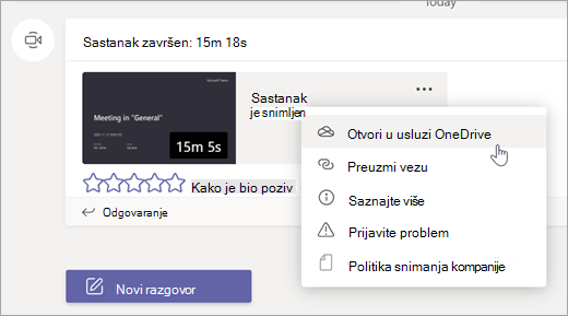 Opcije snimanja Teams sastanaka
