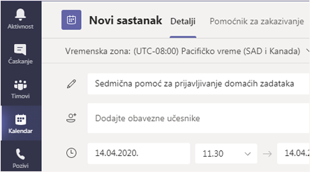 Snimak ekrana koji prikazuje naslov sastanka.