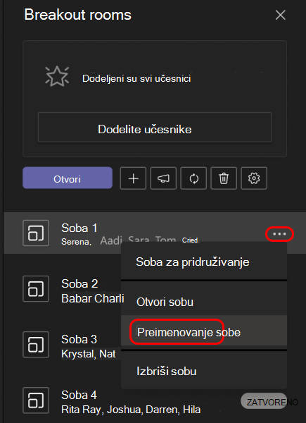Slika koja prikazuje kako da promenite ime sobe za pojedinačne sastanke.