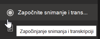 Snimak ekrana koji prikazuje opciju Započni snimanje i transkripciju u meniju Teams sastanka.