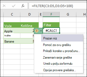 #CALC! greška – prazan niz