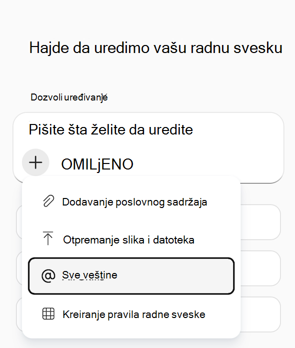 Snimak ekrana usluge Copilot u meniju 