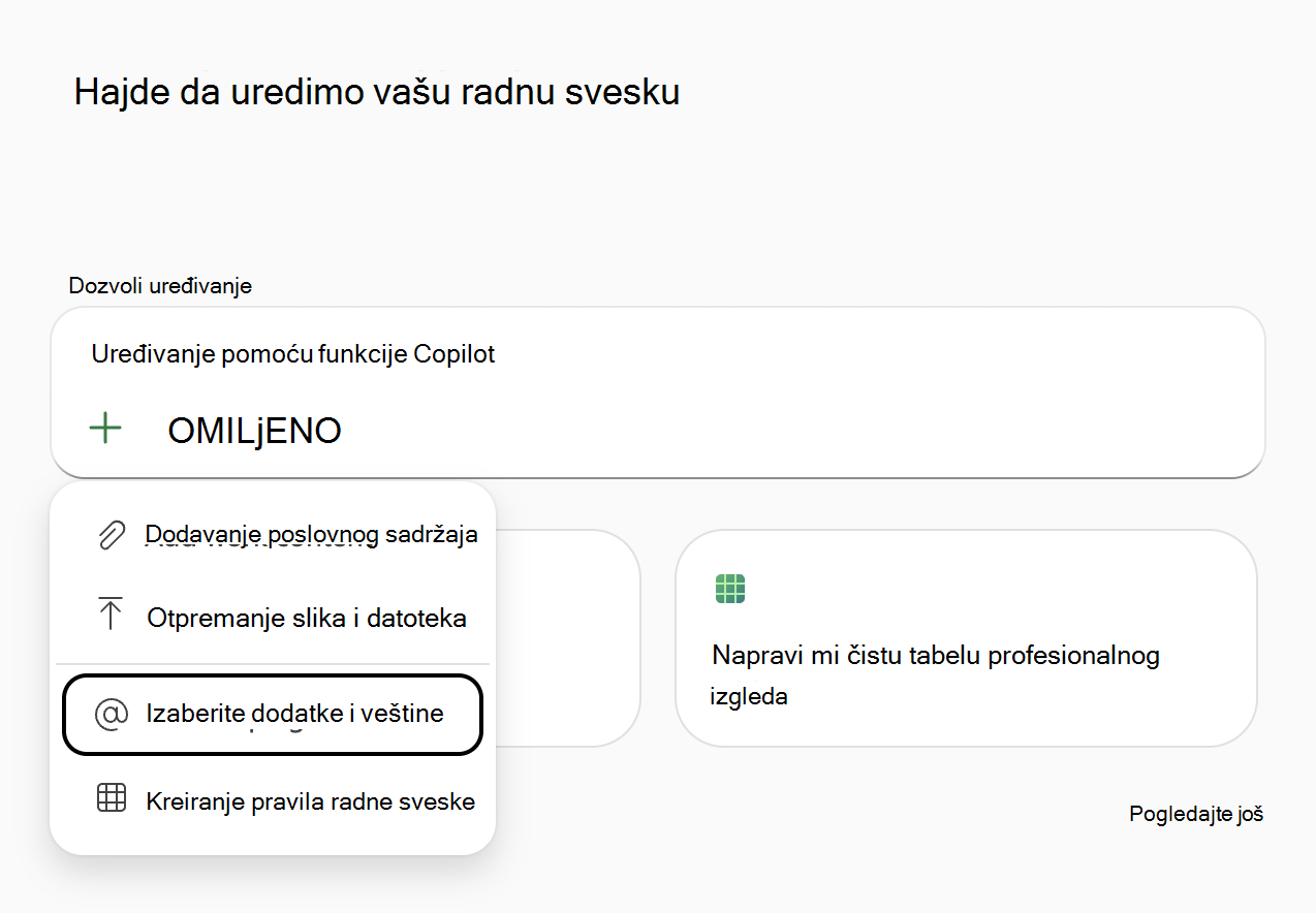 Snimak ekrana funkcije Copilot u programu Excel 