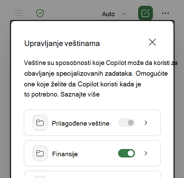 Snimak ekrana funkcije Copilot u dijalogu 