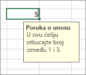 Ulazna poruka se prikazuje za ćeliju