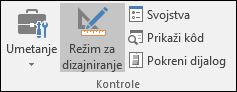 Režim dizajna na traci