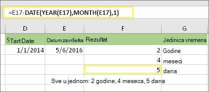 =DATEDIF(D17,E17,md) i rezultat: 5