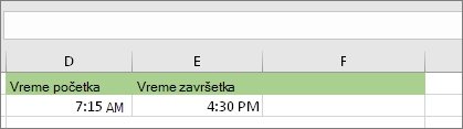 Datum/vreme početka u 7:15, datum i vreme završetka u 16:30