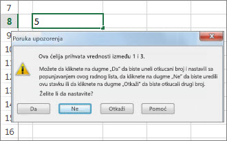 Poruka upozorenja je ukazivala na nevažeće podatke
