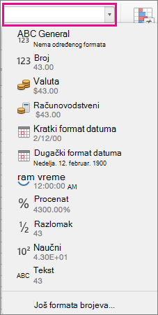 Number formats box
