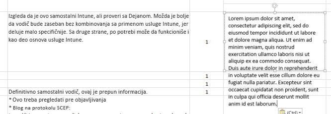 Novi tekst se nalepljuje u okvir za tekst.