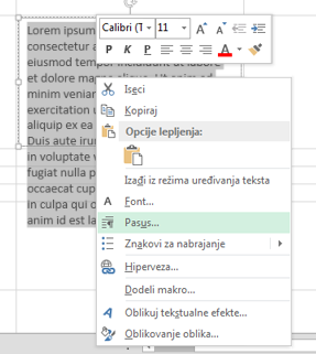U priručnom meniju izaberite stavku „Pasus“.
