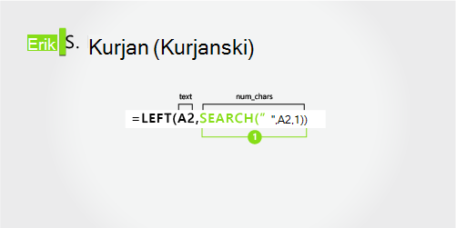 Formula za odvajanje imena i prezimena uz srednje inicijale