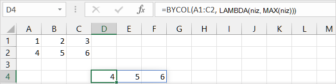 Prvi primer funkcije BYCOL