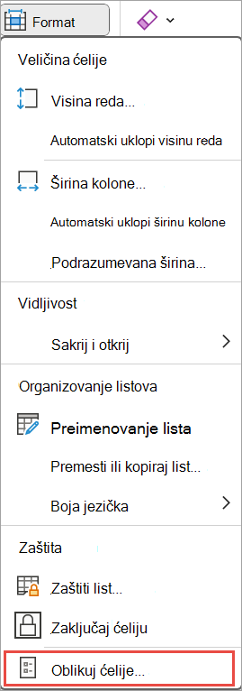 Oblikovanje ćelija za Excel