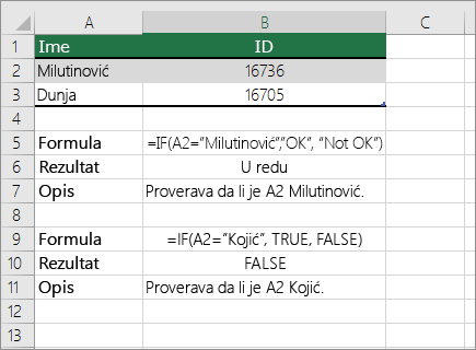 Primeri funkcije IF