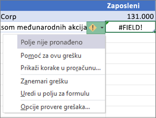 Zanemarivanje greške #FIELD!