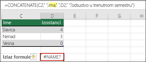 #NAME? greška nastala zbog toga što fale dvostruki znaci navoda u tekstualnim vrednostima