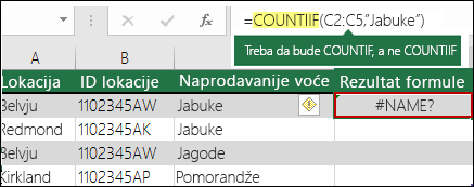 #NAME? greška uzrokovana greškom u kucanju u sintaksi