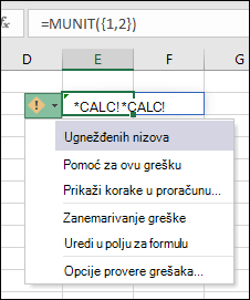 Ugnežđeni niz #CALC! greška