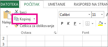 Na kartici „Početak“ kliknite na dugme „Kopiraj“