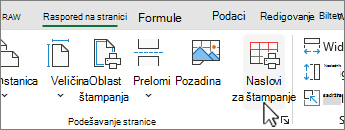 Na kartici „Raspored na stranici“ izaberite stavku „Štampanje naslova“