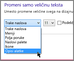 Postavke oblikovanja za Windows 8 opise alatki