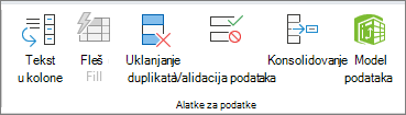 Grupa „Alatke za podatke“ na kartici „Podaci“