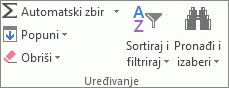 Grupa „Uređivanje“ na kartici „Početak“