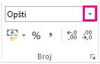 Okvir „Format broja“ na kartici „Početak“