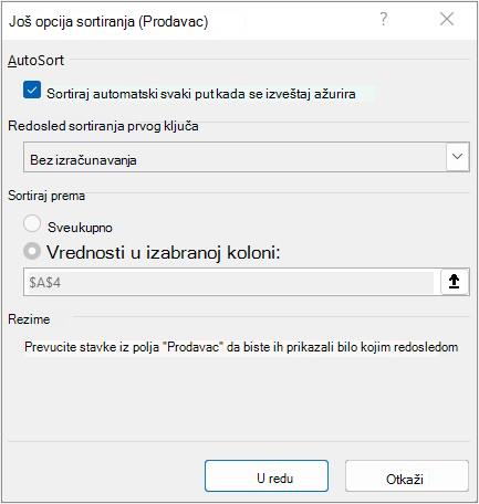 Dijalog „Još opcija sortiranja“