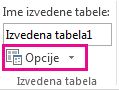 Dugme „Opcije“ na kartici „Analiziraj“