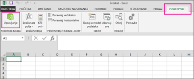 Kartica „PowerPivot“ i dugme „Upravljanje“